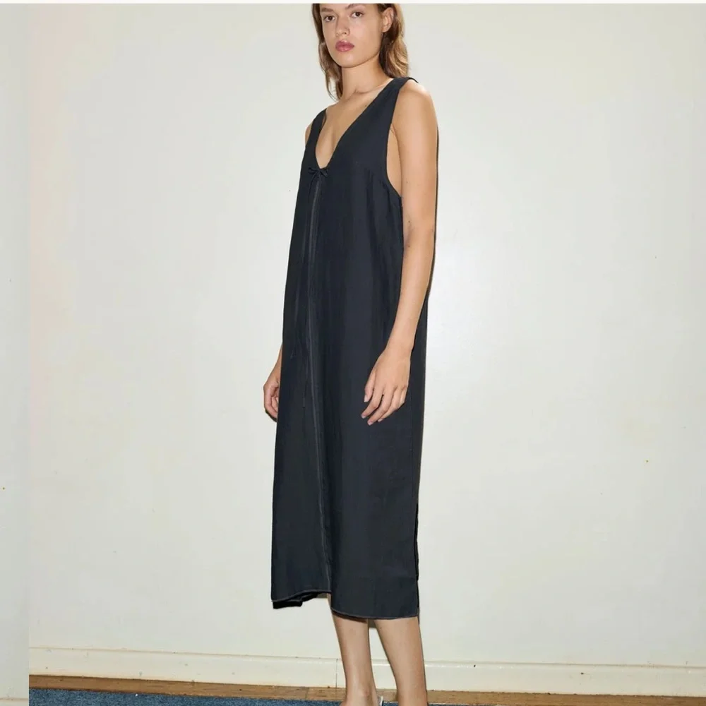 WOMEN’S DEIJI STUDIOS THE BLACK TIE SLIP DRESS 100% FRENCH LINEN WORN ONCE - Picture 6 of 15